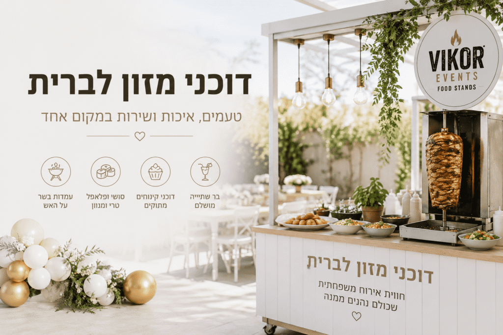 דוכני מזון לברית יוצרים חוויית אירוח נעימה, מגוונת ומשפחתית. גלו איך לשלב בשרים, סושי, קינוחים וברים באירוע מושלם.
