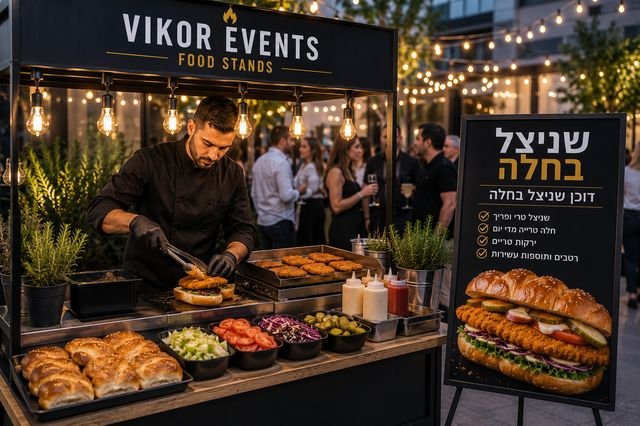  הוא מתאים כמעט לכל סוג אירוע, אהוב על כל הגילים ומשתלב נהדר עם דוכני מזון נוספים. אם אתם מחפשים דוכן שכולם ייהנו ממנו, שישאיר את האורחים שבעים ומרוצים ויוסיף אווירה שמחה לאירוע – דוכן שניצל בחלה הוא אחת הבחירות הטובות ביותר.